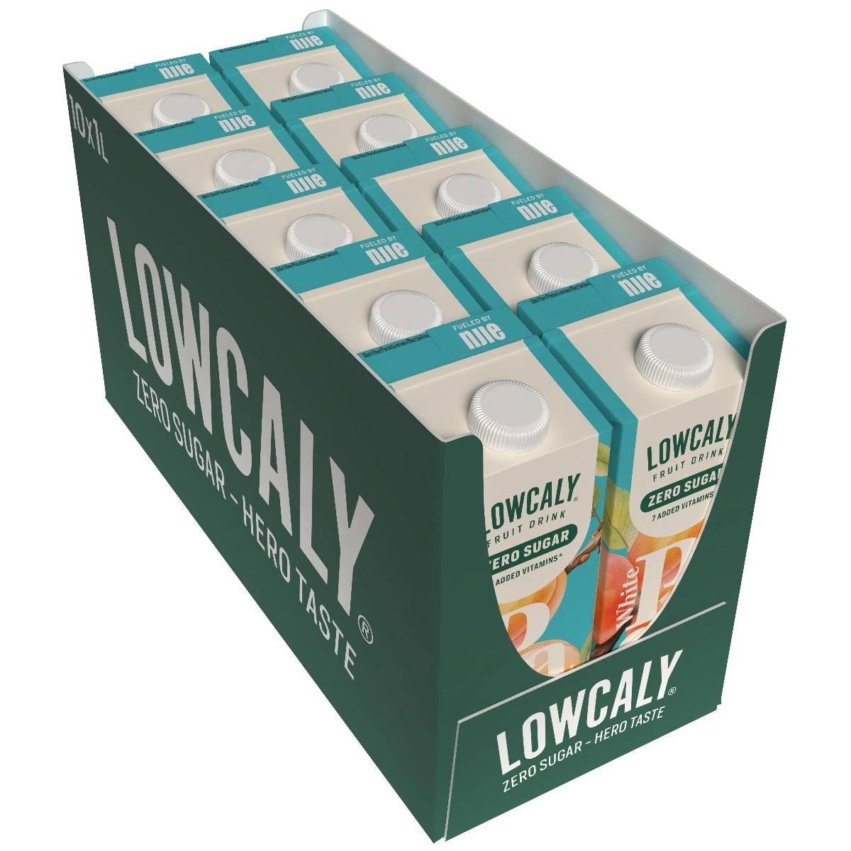 Lowcaly be cukraus vaisių gėrimas „baltoji persika“ 10 x 1L