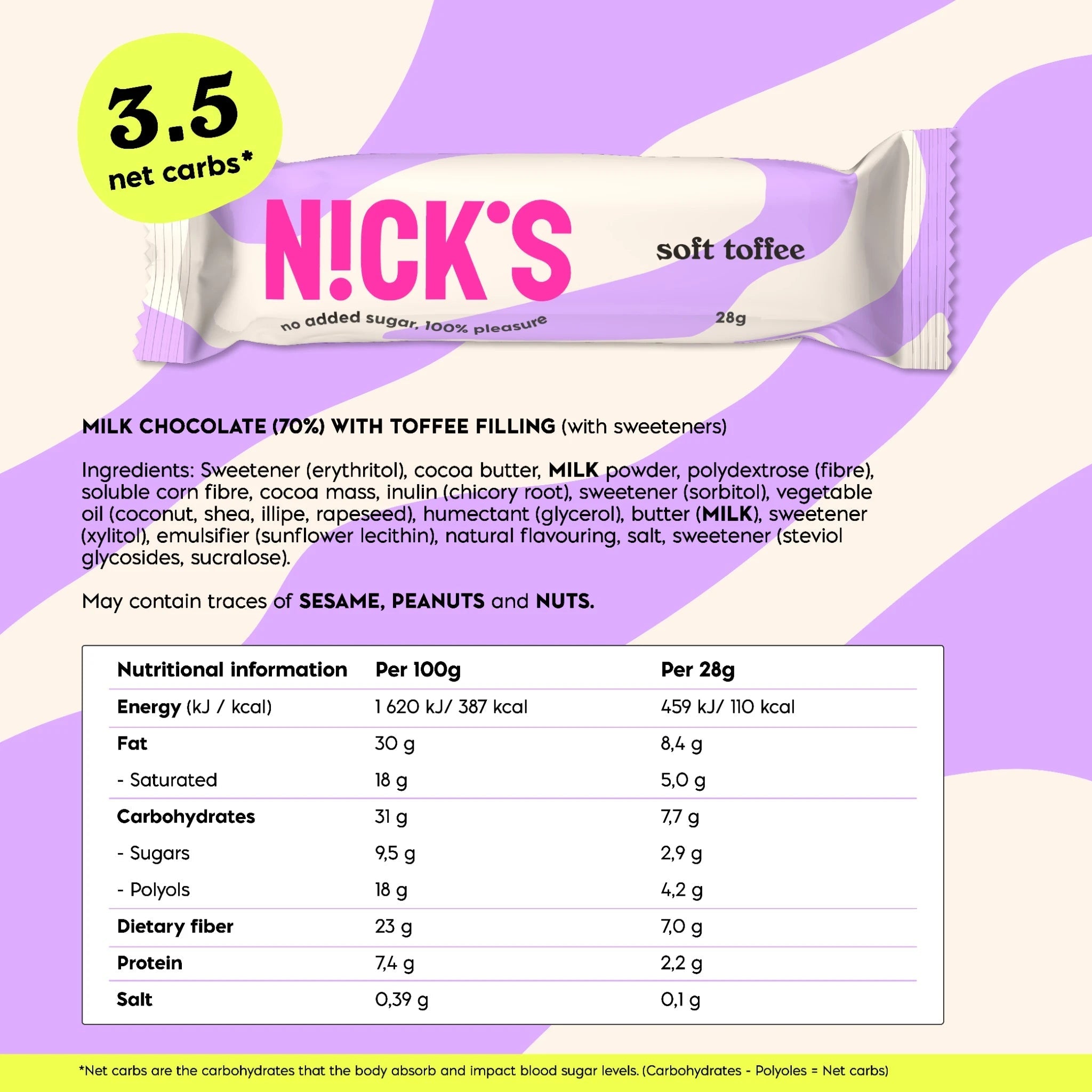 NICK’S Soft Toffee Chocolate Bar 28 g