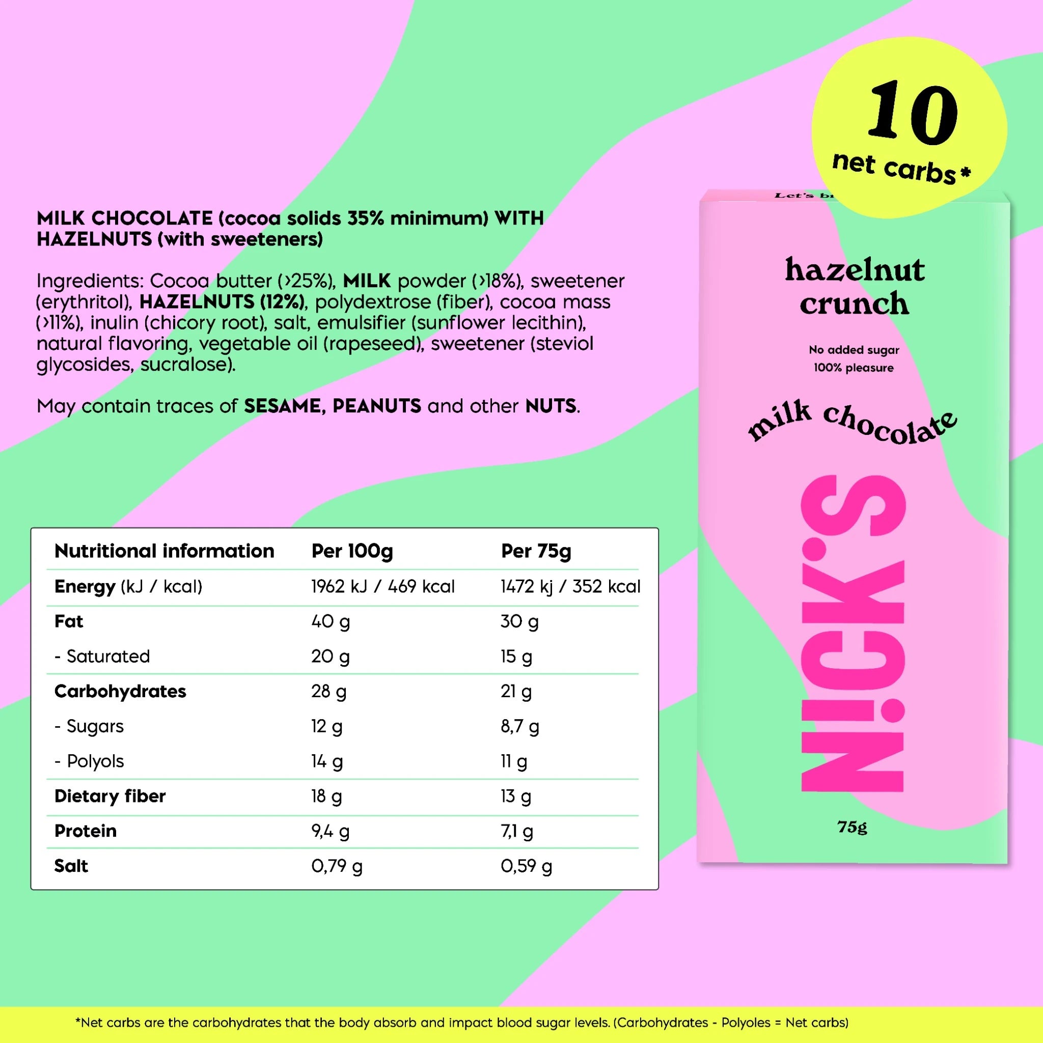 NICK’S Hazelnut Crunch Milk Chocolate Bar 75 g