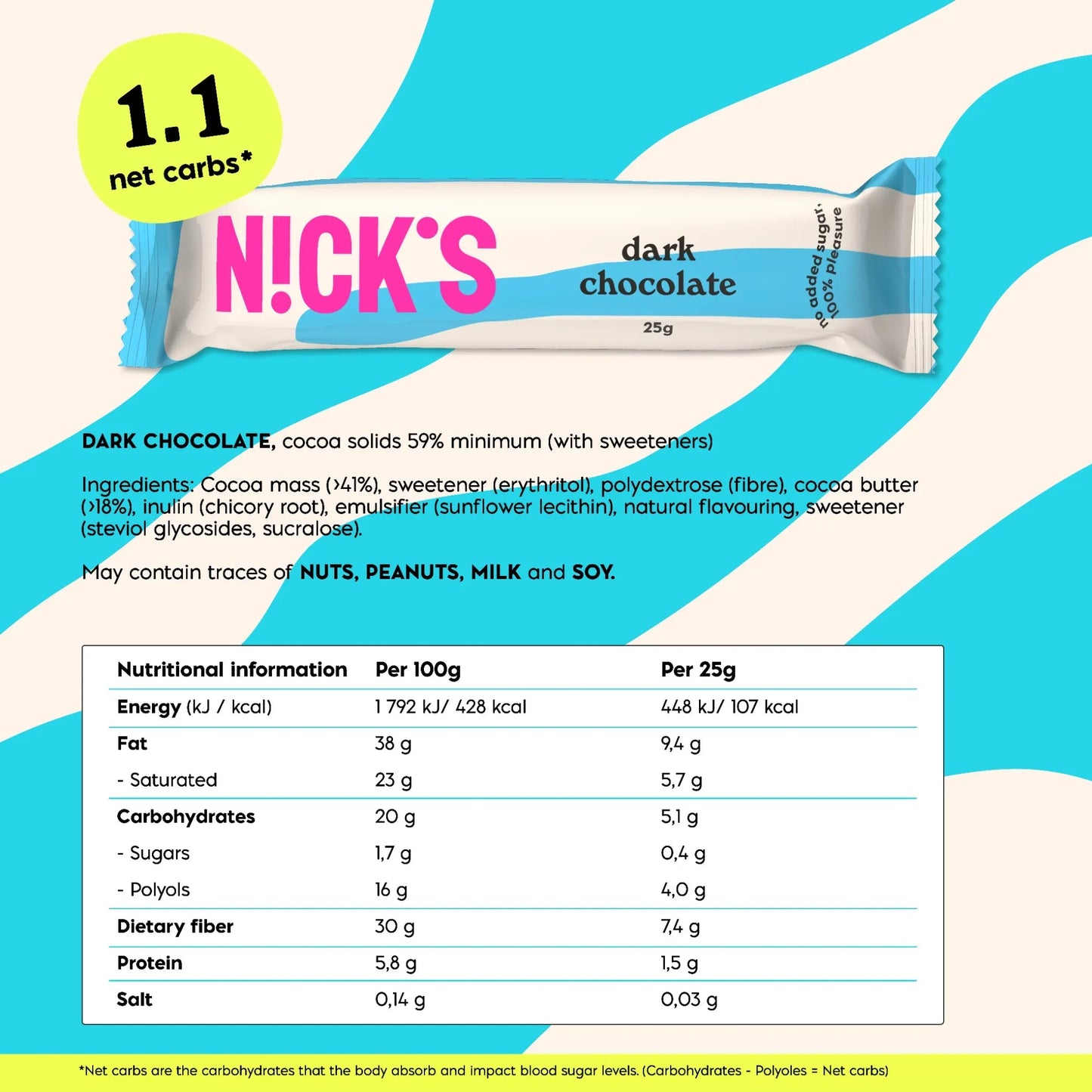 NICK'S - Tume šokolaad 15 x 25g - njom.ee